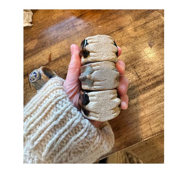 Handmade Napkin Ring Set of 4 Stone wear Pottery Rustic Home Table settings - Picture 3 of 8